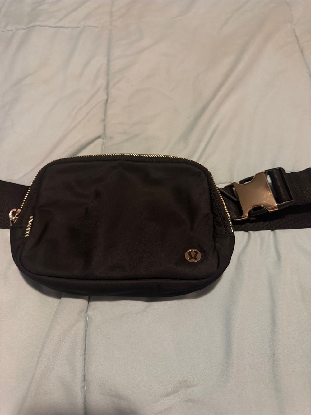 lululemon athletica Black Nylon Belt Bag with Gold Hardware